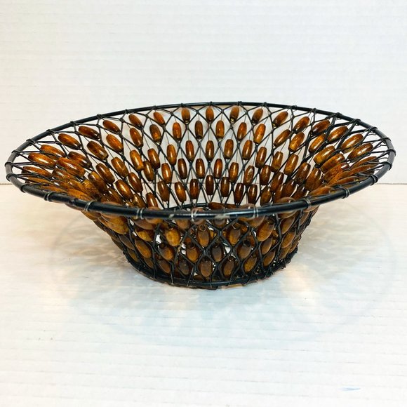 Decorative Basket Metal Wires and Wooden Beads - Picture 1 of 4